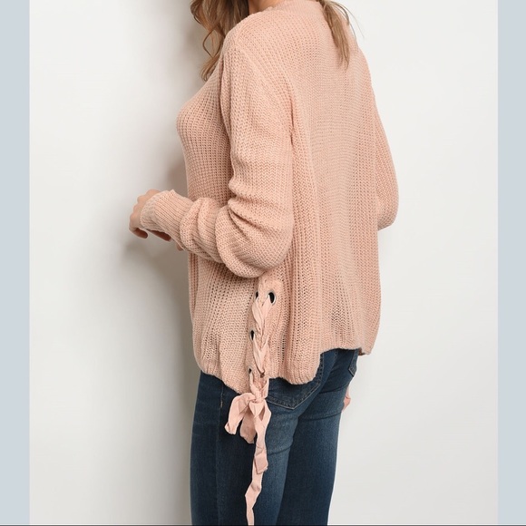 Blush Side lace tie Cozy Lightweight Sweater Top - Picture 2 of 6